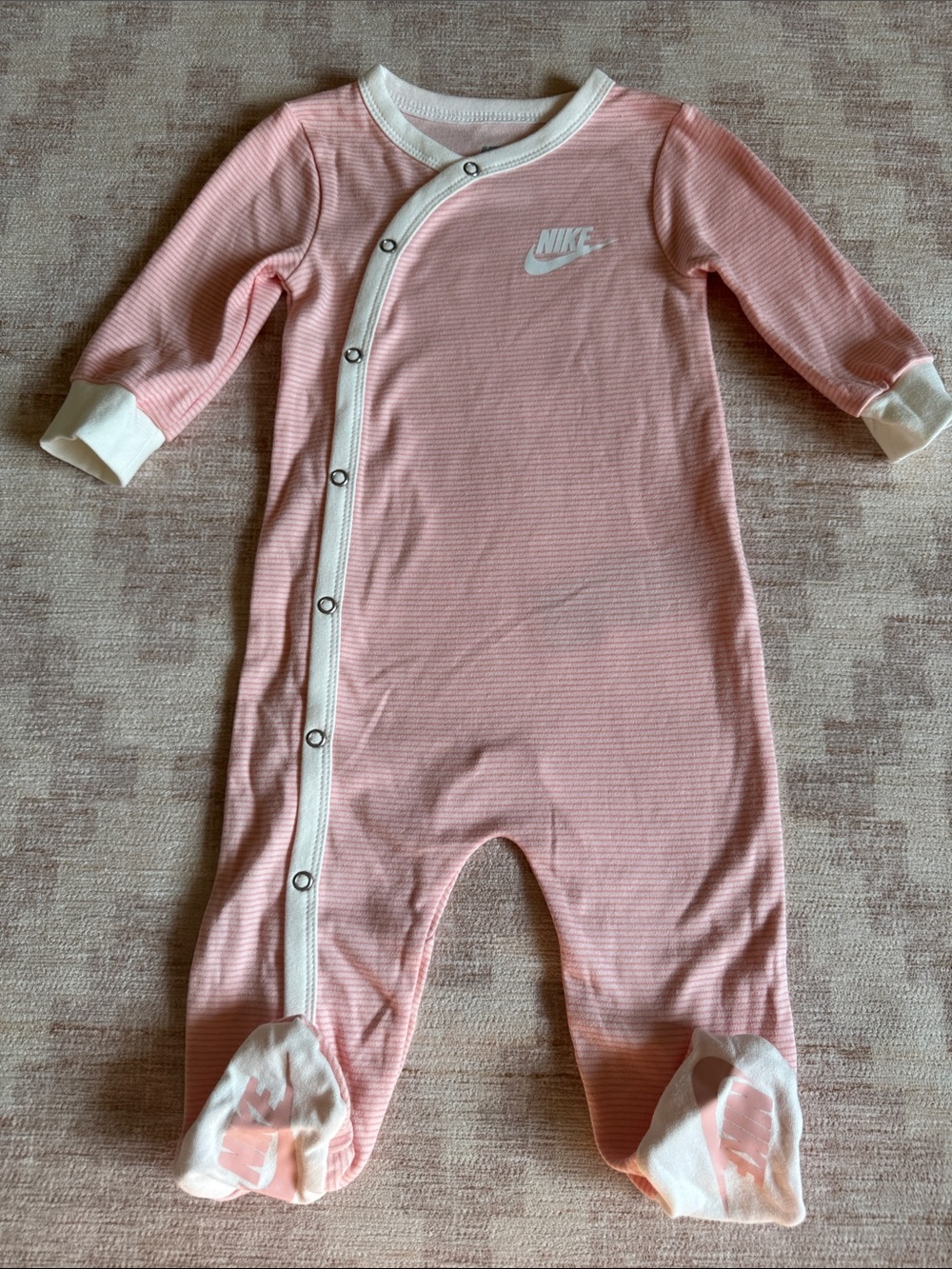 Nike Cotton Pink Striped Baby Footed One-Piece PJs with White Cuffs size 6M